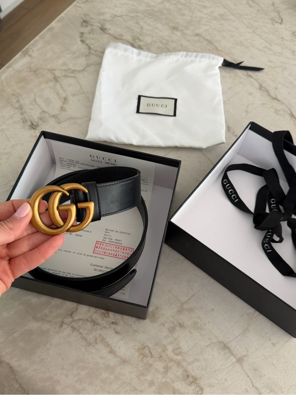 Gucci Black Leather Belt with Aged Gold Double G Buckle